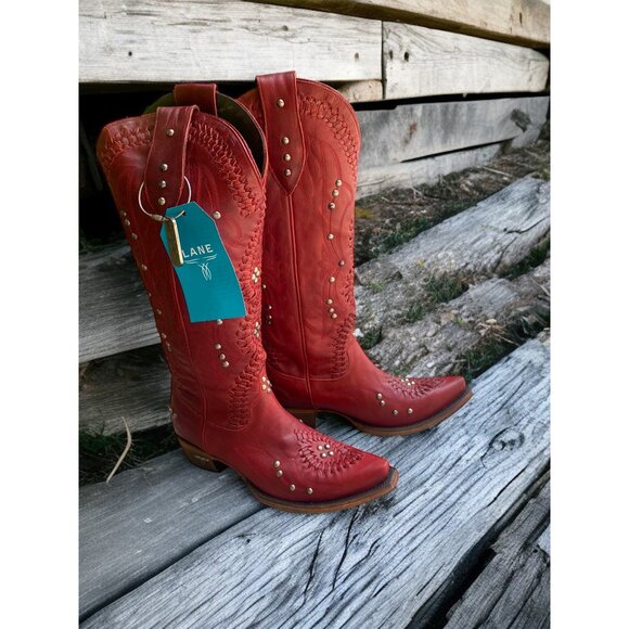 NEW Ladies LB0469G LANE Cossette Smoldering Ruby Red 15" Leather Western Boots 8 - Picture 16 of 16